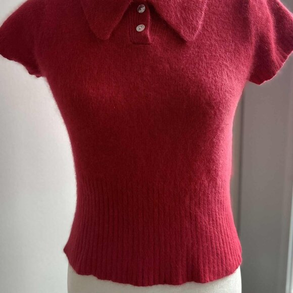 Vintage Limited Cerise Angora Knit Top with Short Sleeves & Ribbed Waist – US XS - Picture 4 of 13